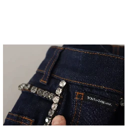 Dark Blue Embellished Denim Hot Pants Shorts