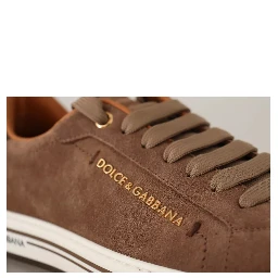 Brown Suede Logo Low Top Sneakers Men Shoes