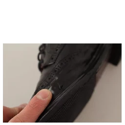 Black Perforated Leather Lace Up Derby Shoes