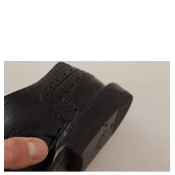 Black Perforated Leather Lace Up Derby Shoes