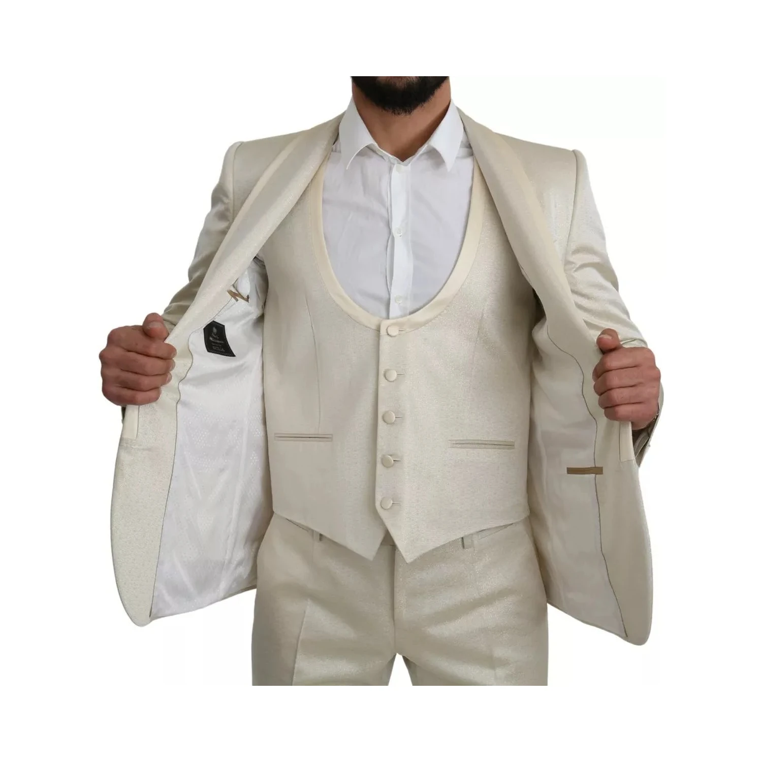 Beige Wool Crème 3 Piece SICILIA Shawl Suit