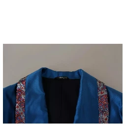 Blue Jacquard Silk Formal 2 Piece Set Suit