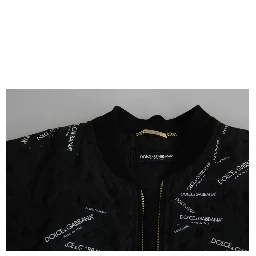 Black Logo Patch Brocade Bomber Full Zip Jacket