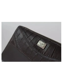 Brown Exotic Leather Zip Around Continental Clutch Wallet