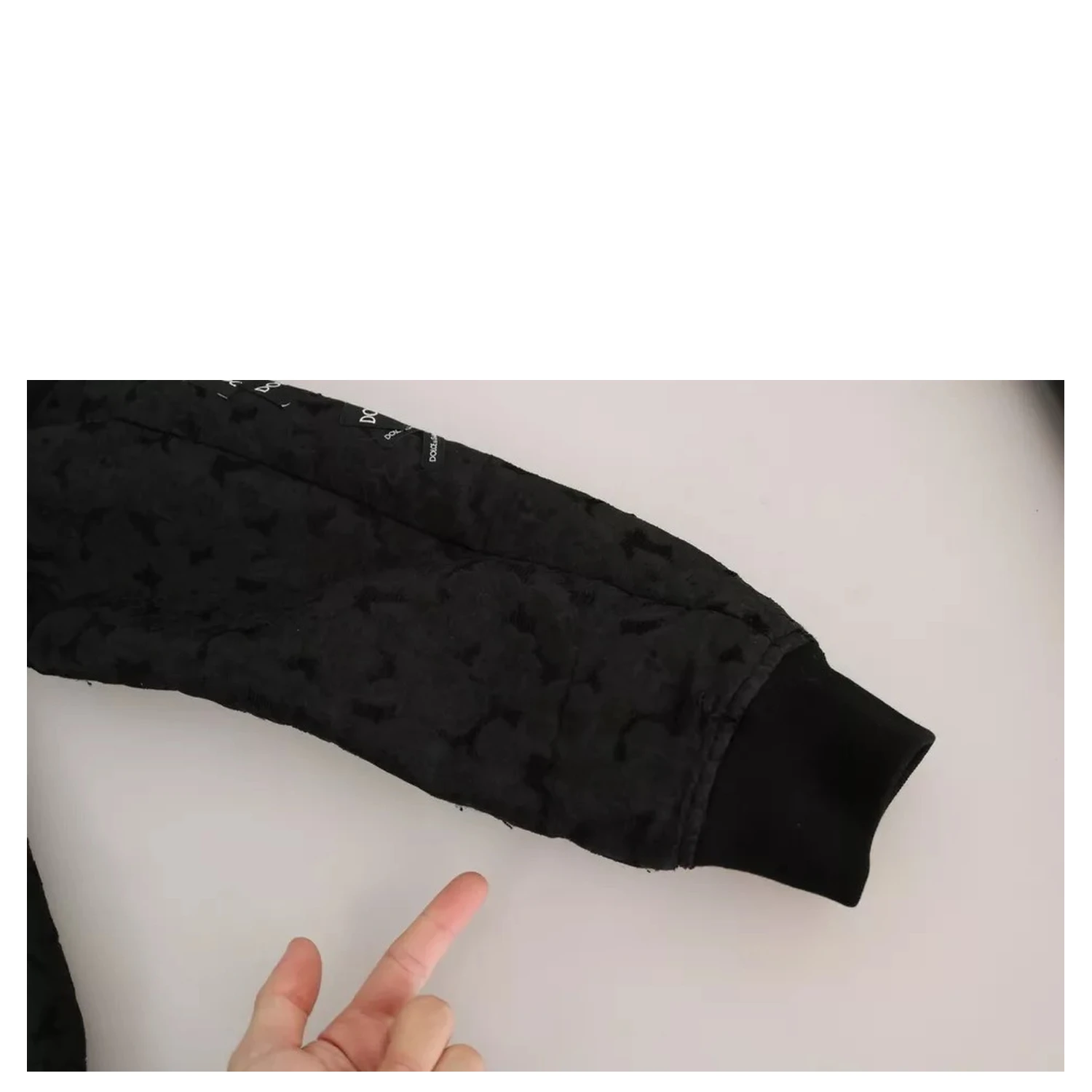 Black Logo Patch Brocade Bomber Full Zip Jacket
