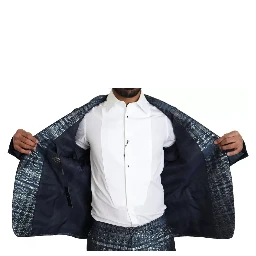 Blue Silver Shiny 2 Piece Slim GOLD Suit