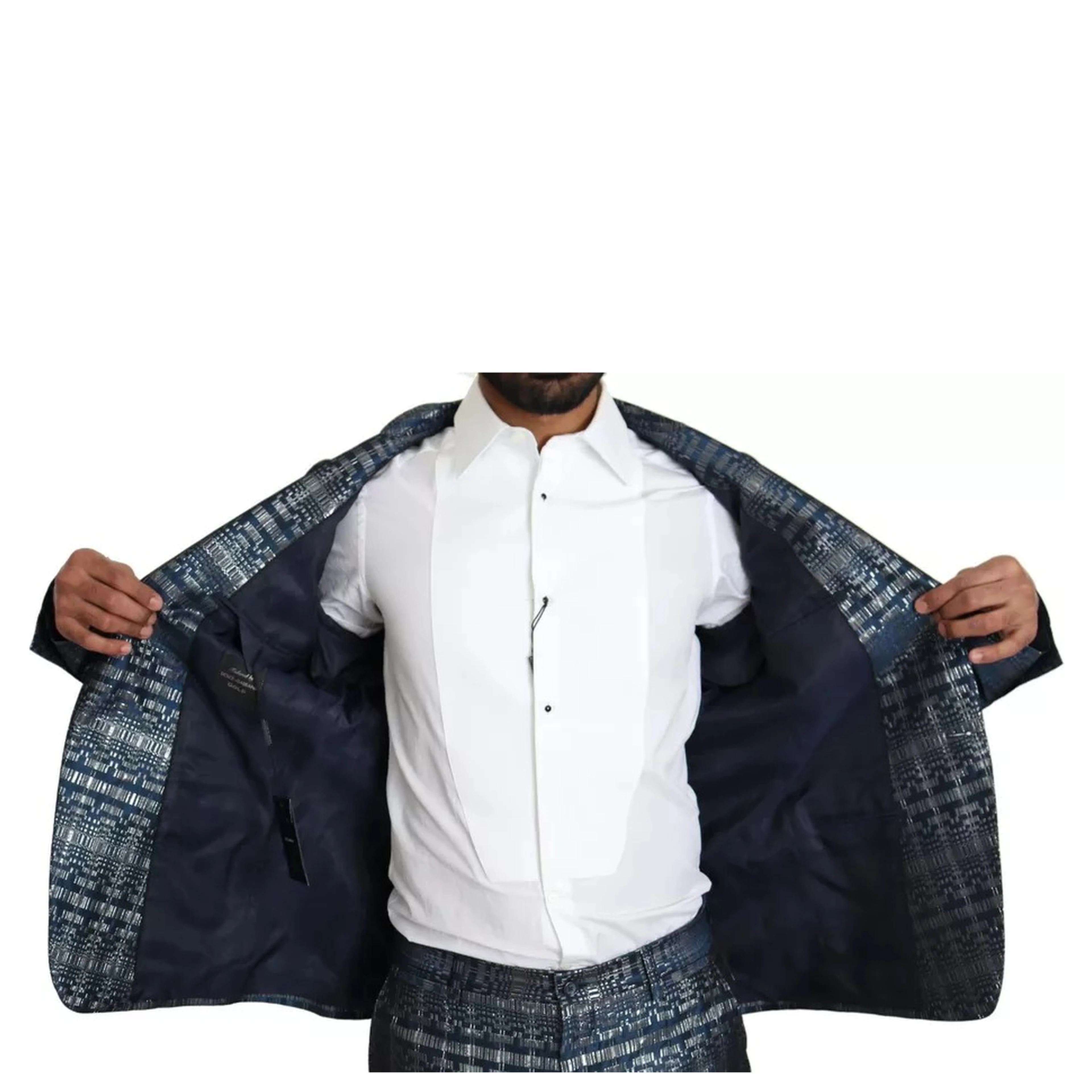 Blue Silver Shiny 2 Piece Slim GOLD Suit