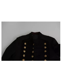 Black Button Embellished Military Jacket