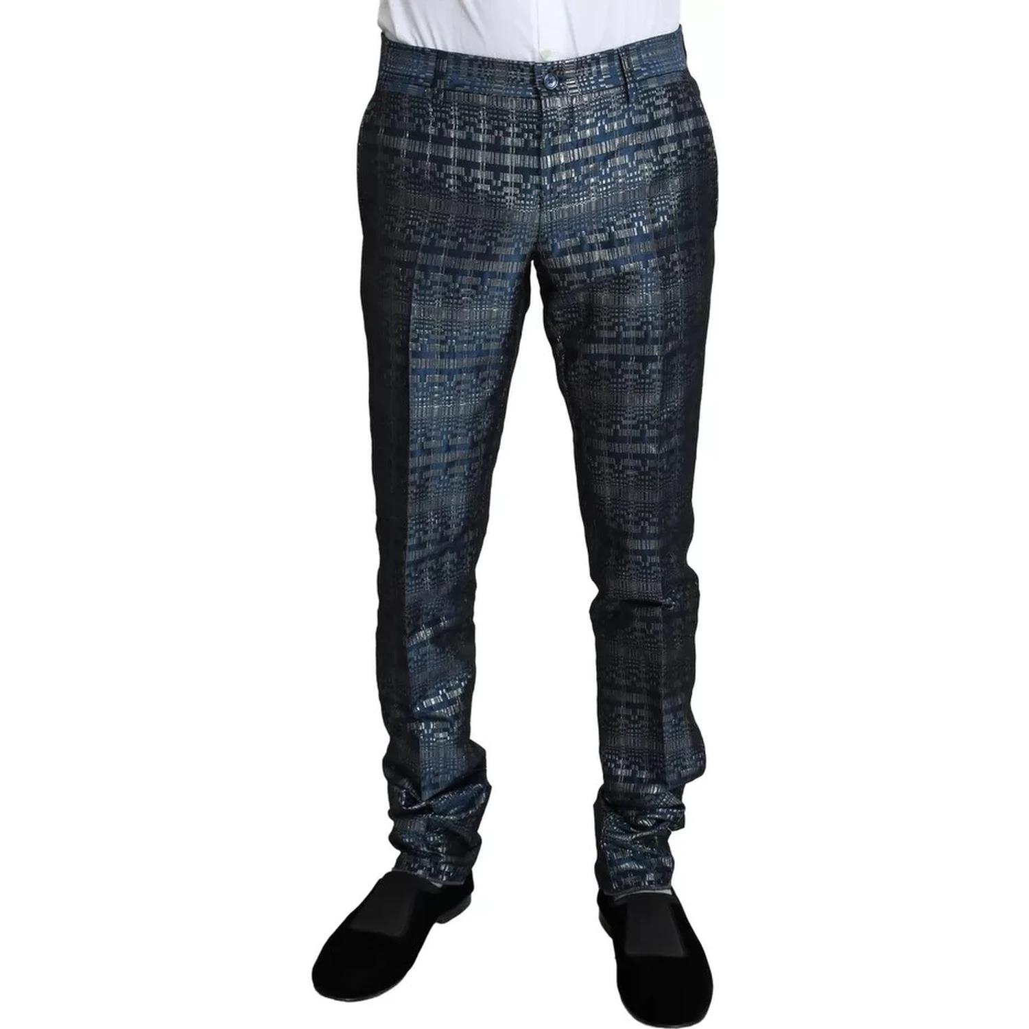 Blue Silver Shiny 2 Piece Slim GOLD Suit