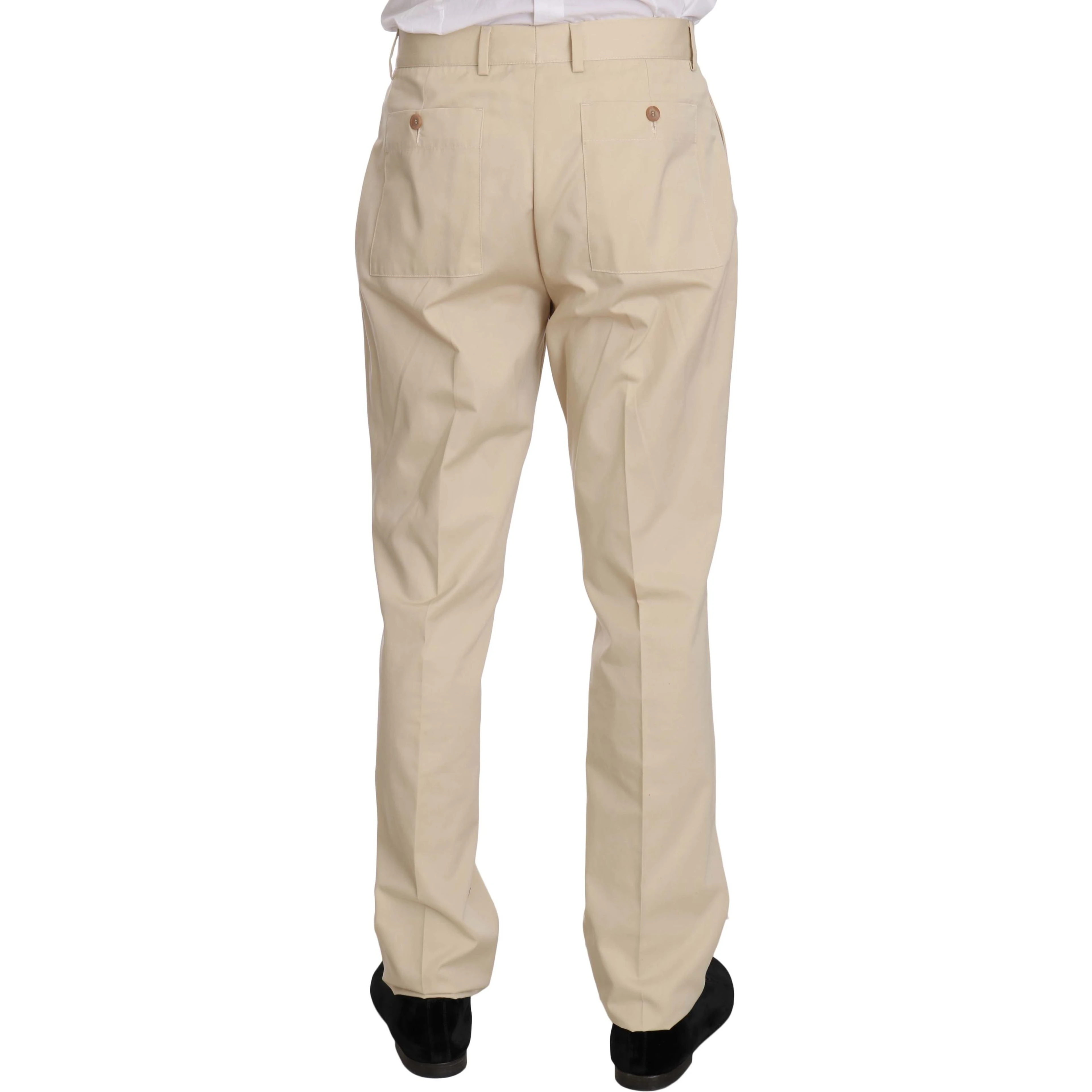 Two Piece 3 Button Beige Cotton Solid Suit