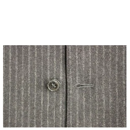 Gray Striped Wool Single Breasted Vest