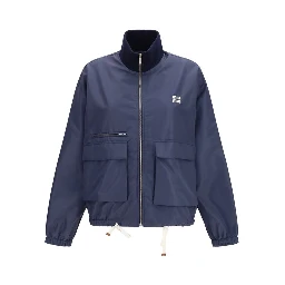 Blue Polyester Full-Length Jacket