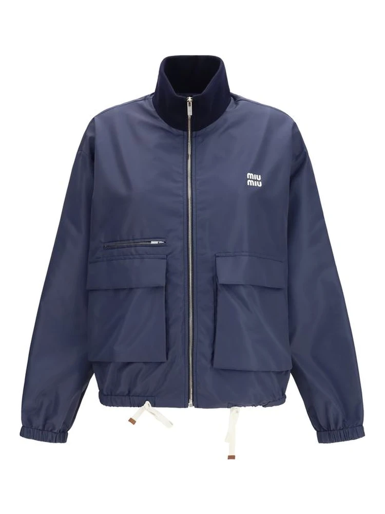 Blue Polyester Full-Length Jacket