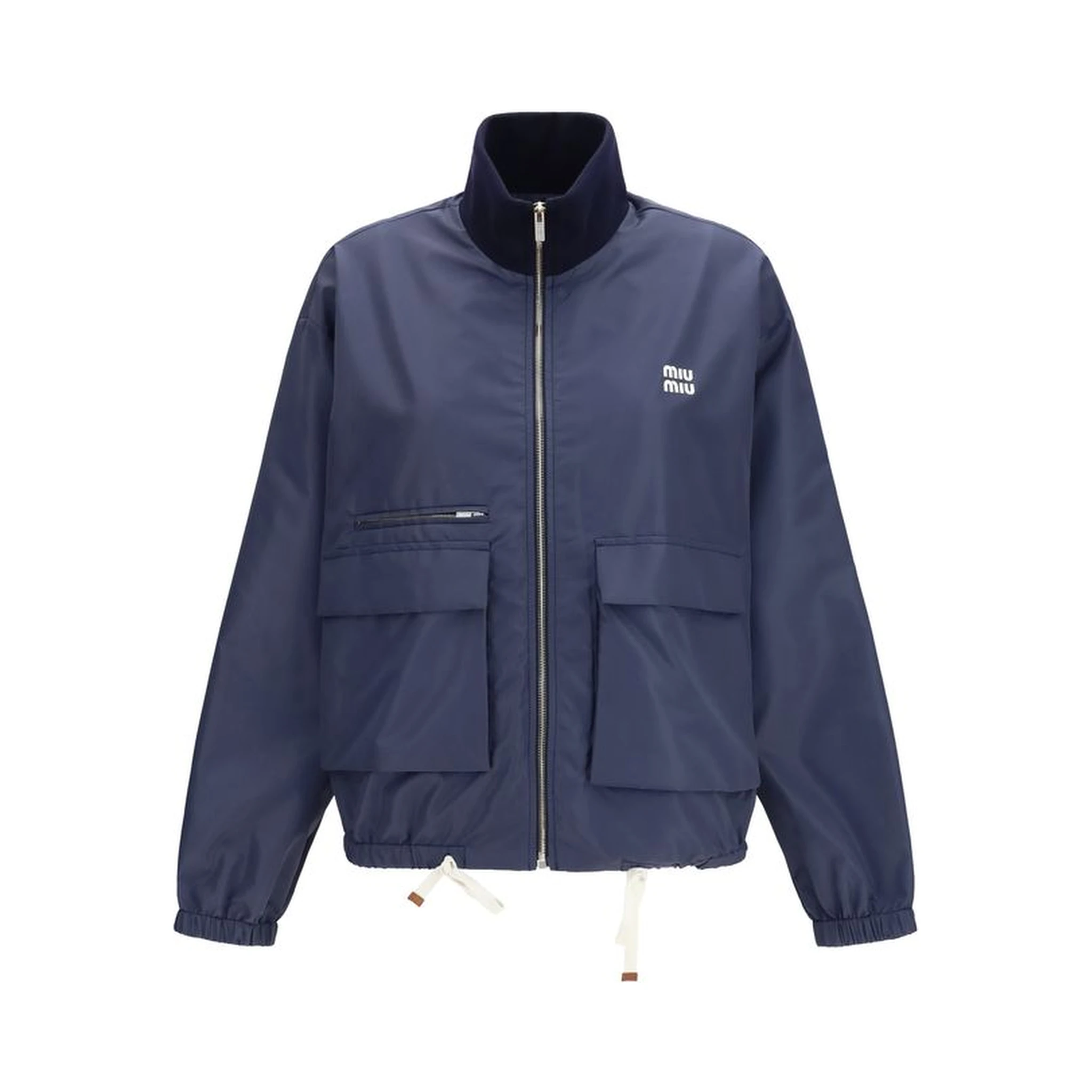 Blue Polyester Full-Length Jacket