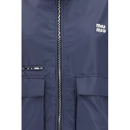 Blue Polyester Full-Length Jacket