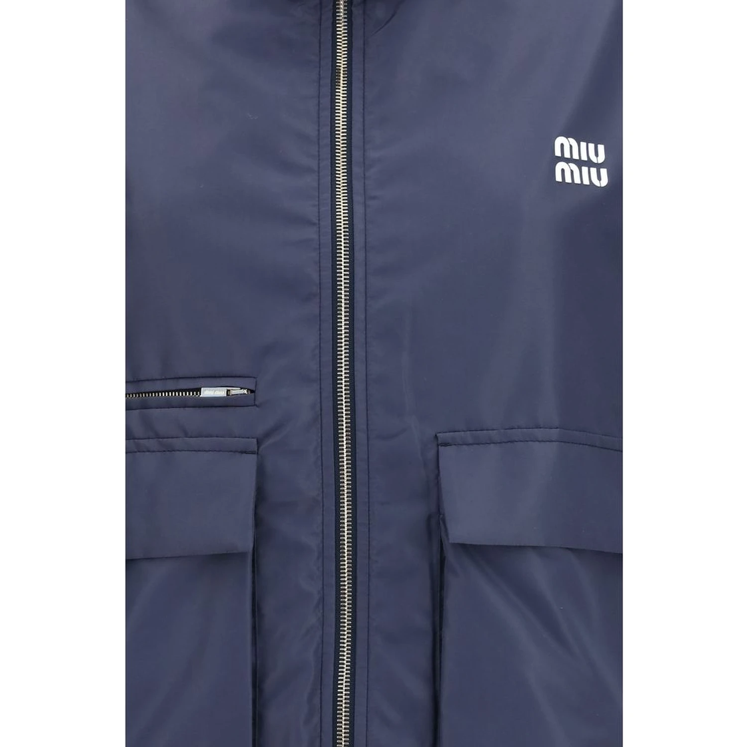 Blue Polyester Full-Length Jacket