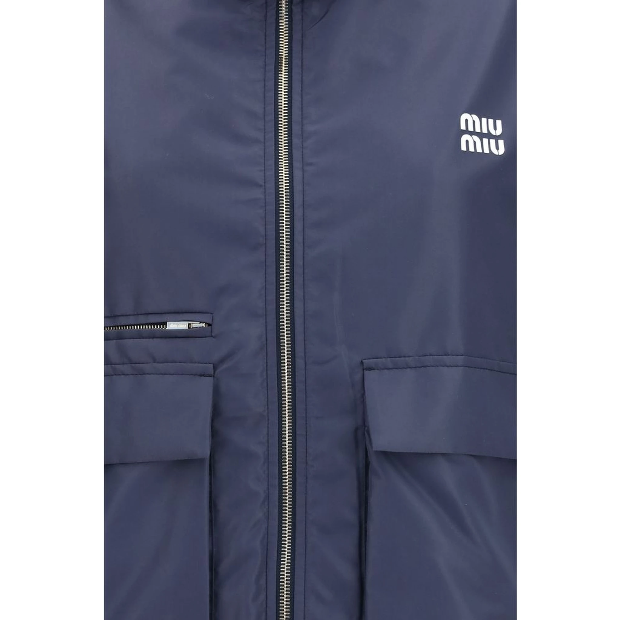 Blue Polyester Full-Length Jacket