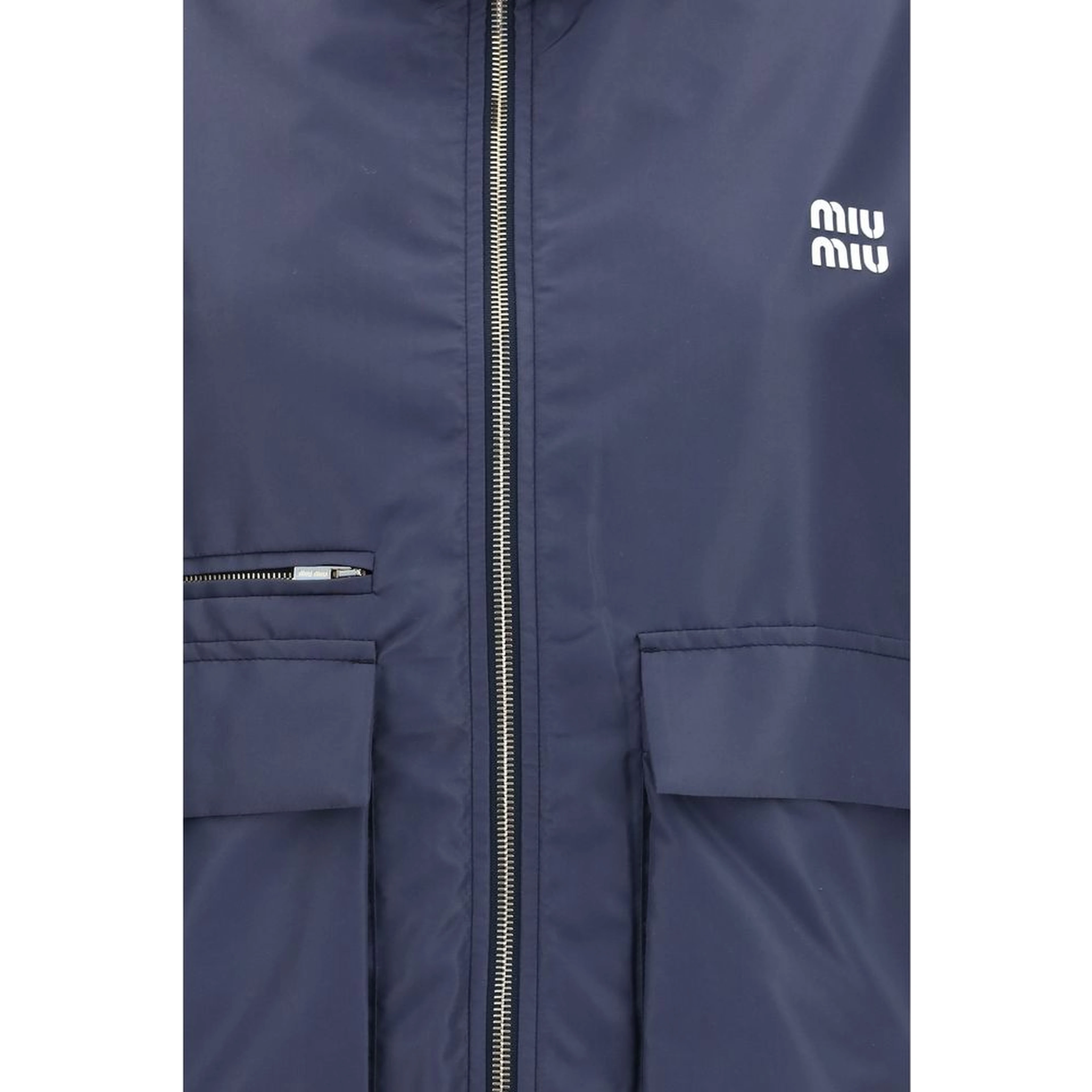 Blue Polyester Full-Length Jacket