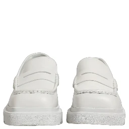 White Leather Chunky Sole Slip On Derby Shoes