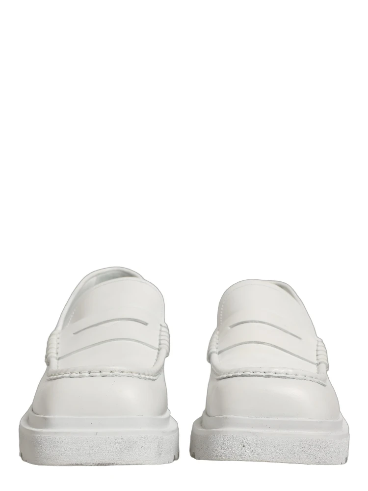 White Leather Chunky Sole Slip On Derby Shoes
