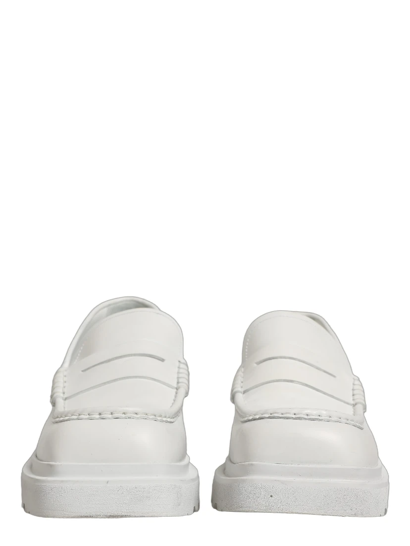 White Leather Chunky Sole Slip On Derby Shoes