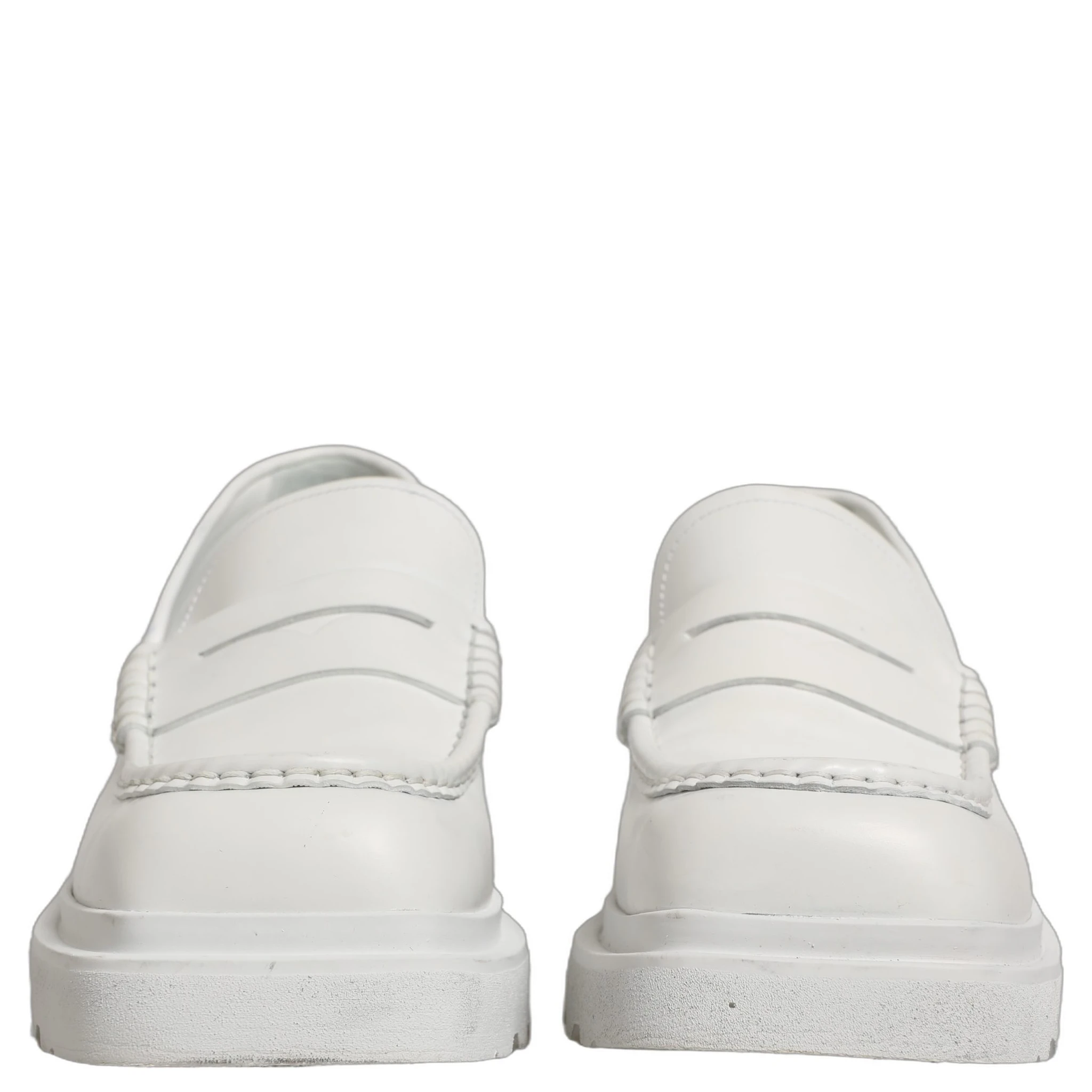 White Leather Chunky Sole Slip On Derby Shoes