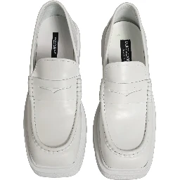 White Leather Chunky Sole Slip On Derby Shoes