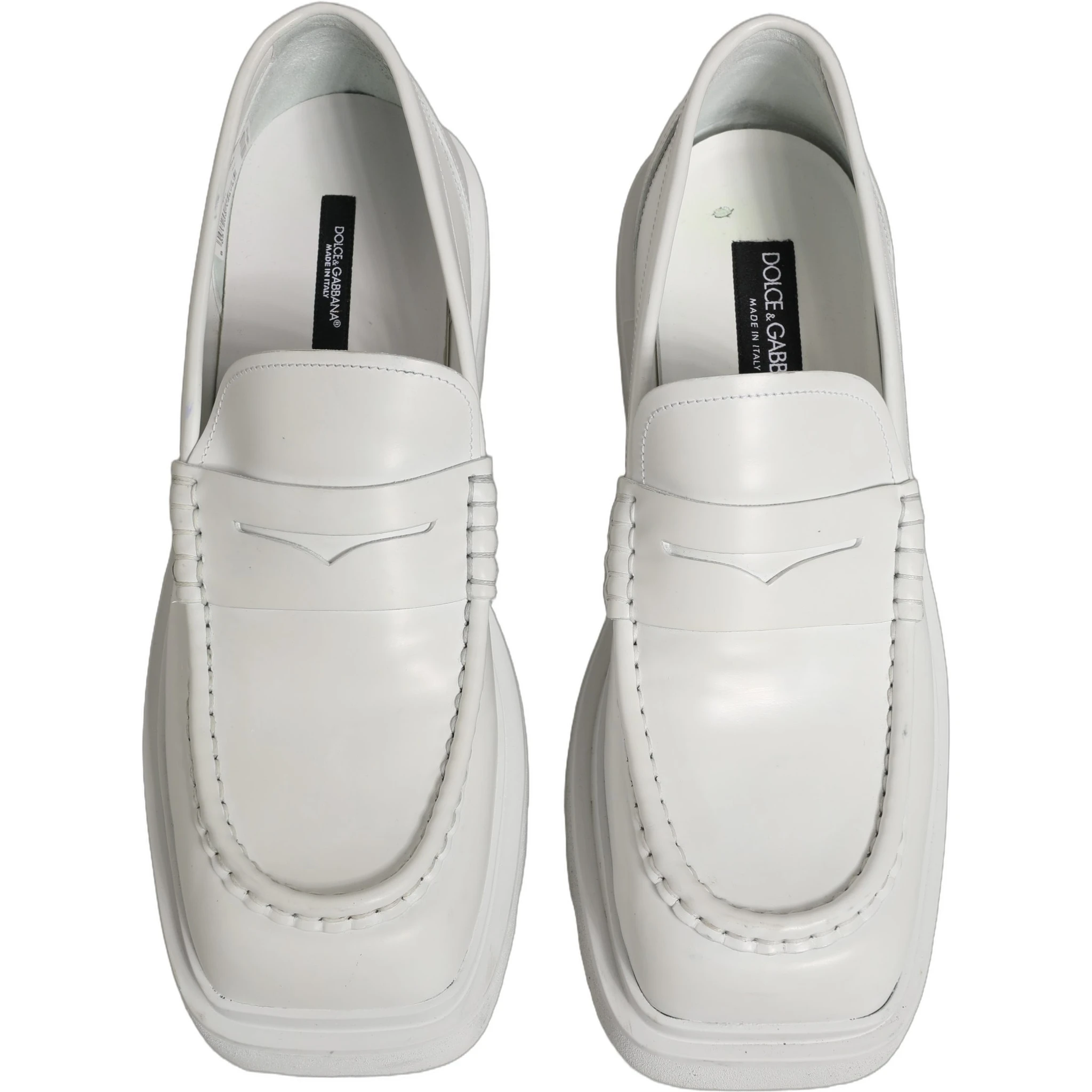 White Leather Chunky Sole Slip On Derby Shoes