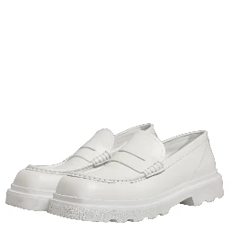 White Leather Chunky Sole Slip On Derby Shoes