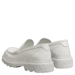 White Leather Chunky Sole Slip On Derby Shoes