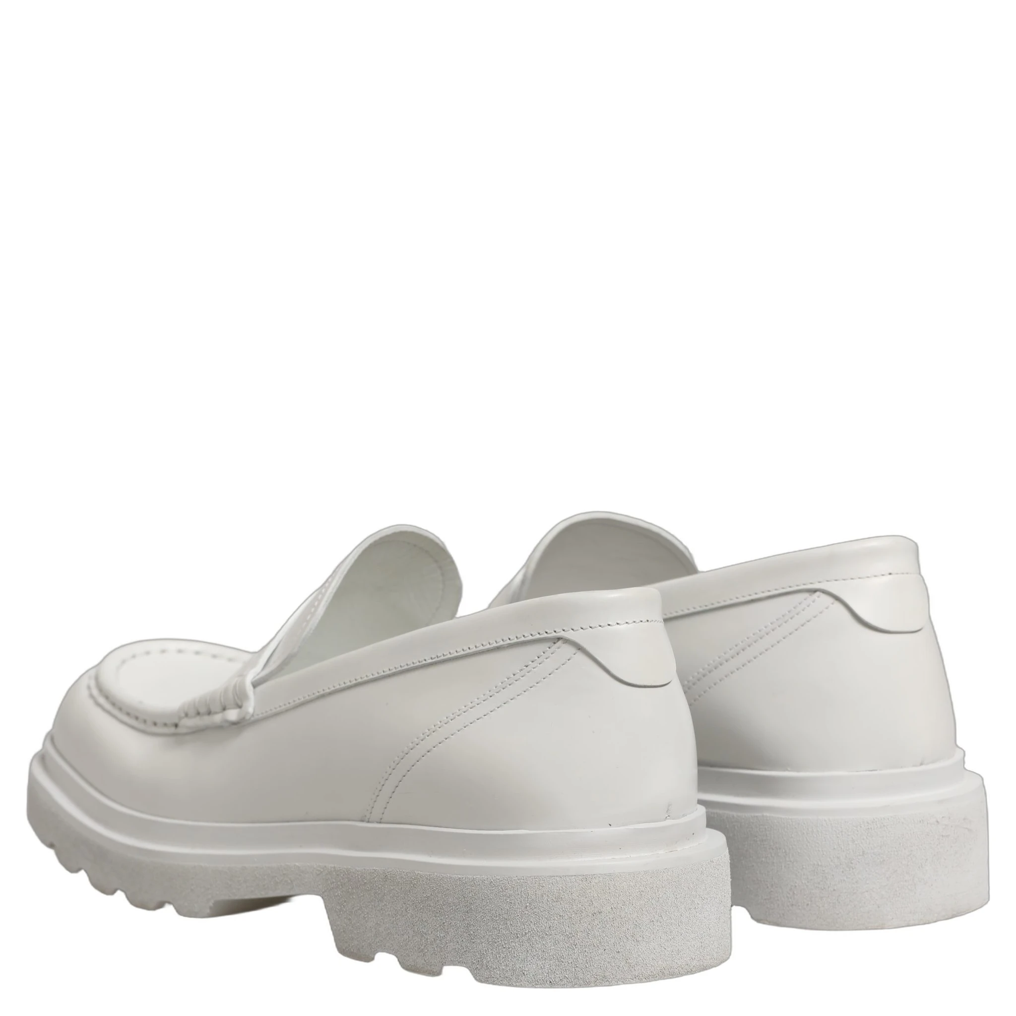 White Leather Chunky Sole Slip On Derby Shoes