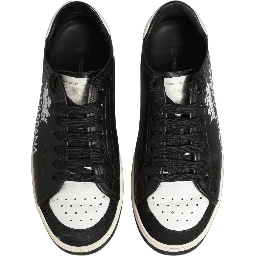 Black Leather Crown Milano Men Sneakers Shoes