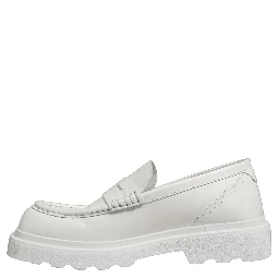 White Leather Chunky Sole Slip On Derby Shoes