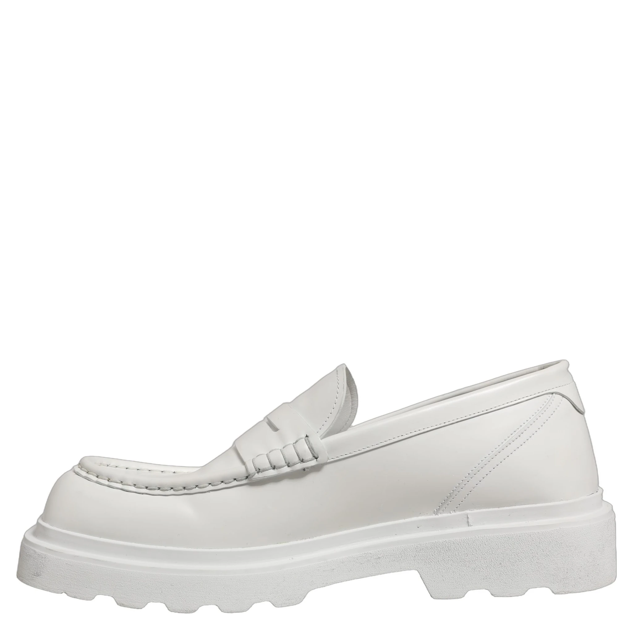 White Leather Chunky Sole Slip On Derby Shoes