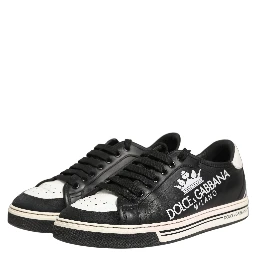 Black Leather Crown Milano Men Sneakers Shoes