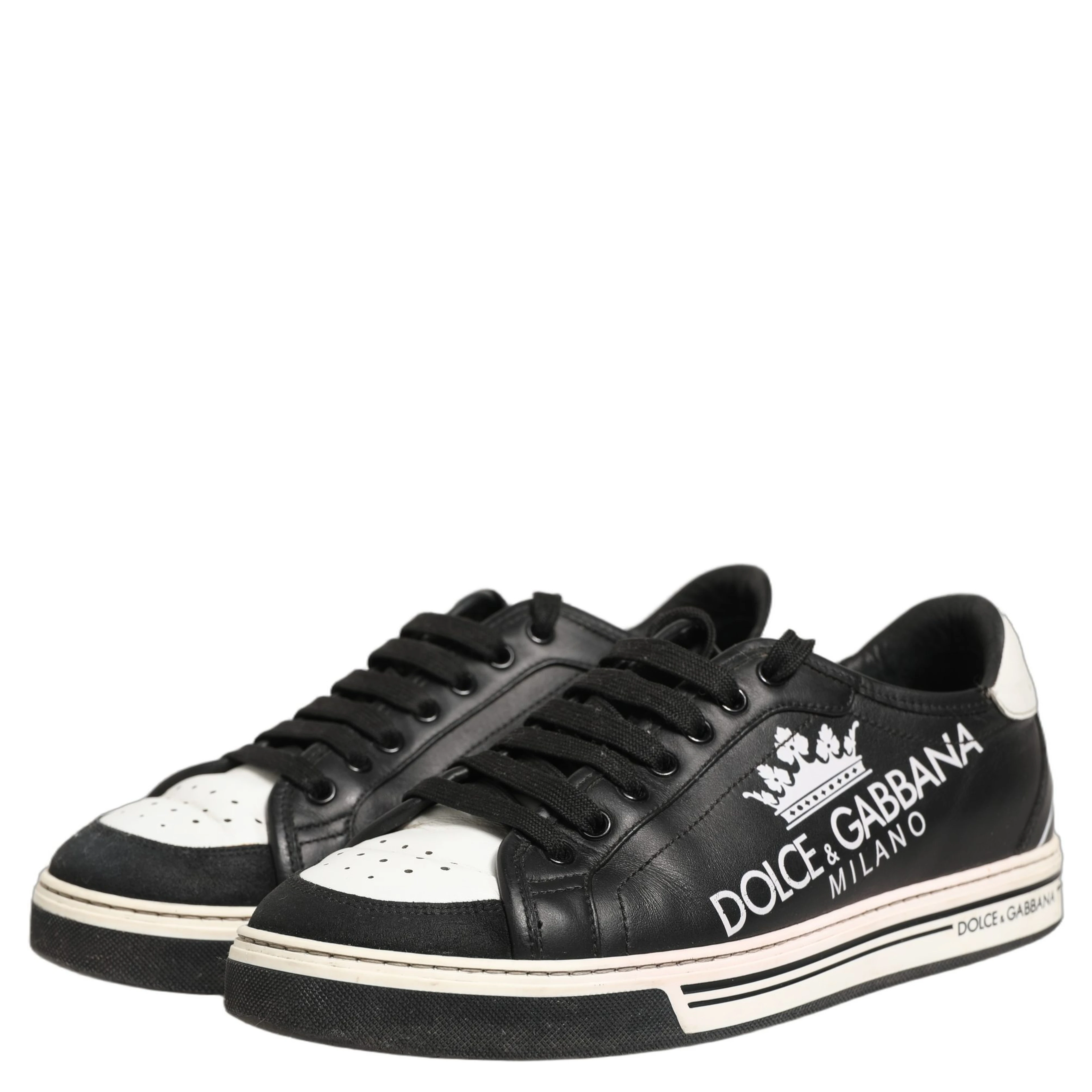 Black Leather Crown Milano Men Sneakers Shoes