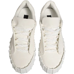 White Leather Low Top Lace Up Sneakers Shoes