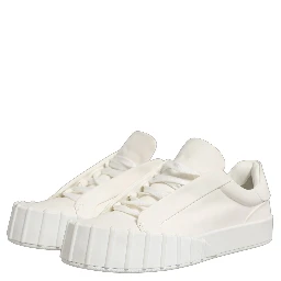 White Leather Low Top Lace Up Sneakers Shoes