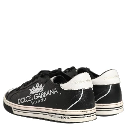 Black Leather Crown Milano Men Sneakers Shoes
