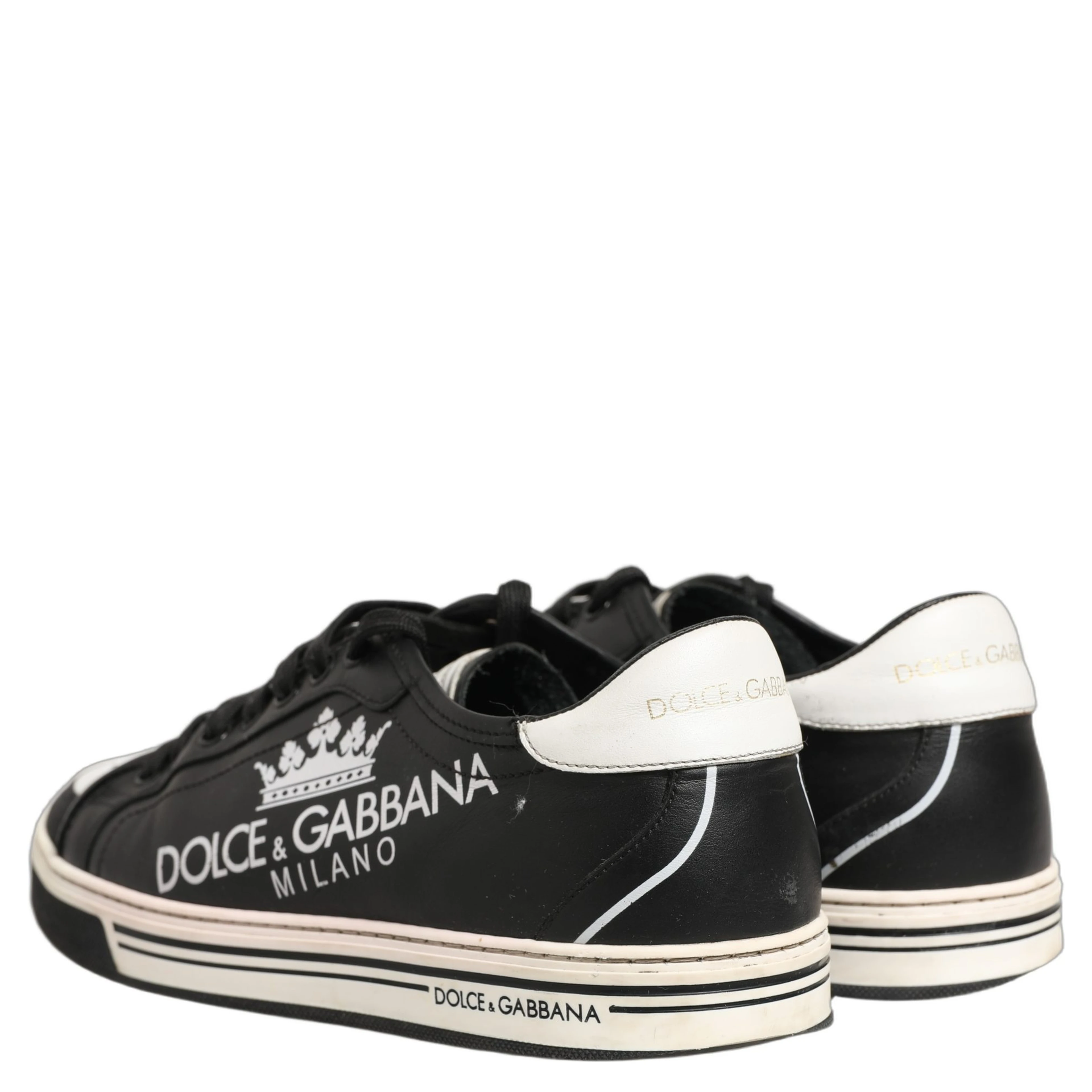 Black Leather Crown Milano Men Sneakers Shoes