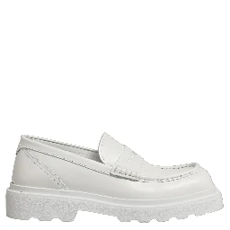 White Leather Chunky Sole Slip On Derby Shoes