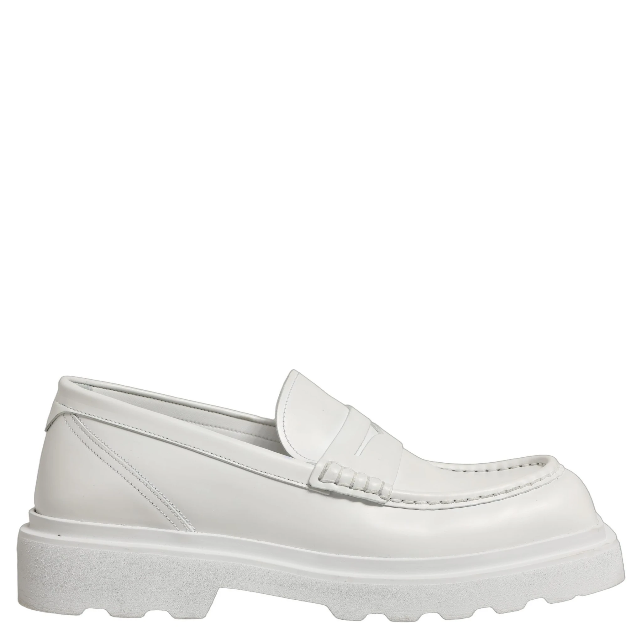 White Leather Chunky Sole Slip On Derby Shoes