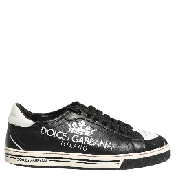 Black Leather Crown Milano Men Sneakers Shoes
