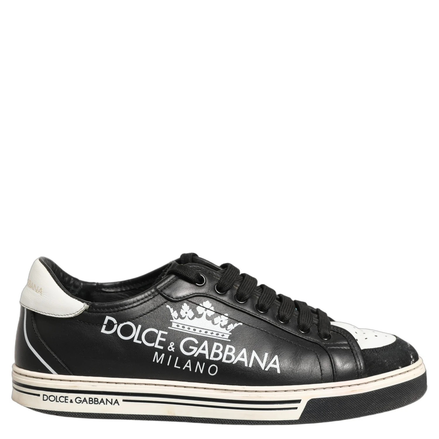 Black Leather Crown Milano Men Sneakers Shoes