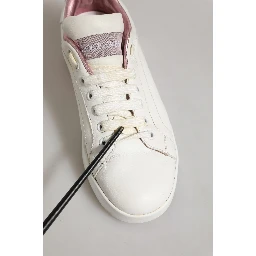 White Pink Leather Low Top Sneakers Shoes