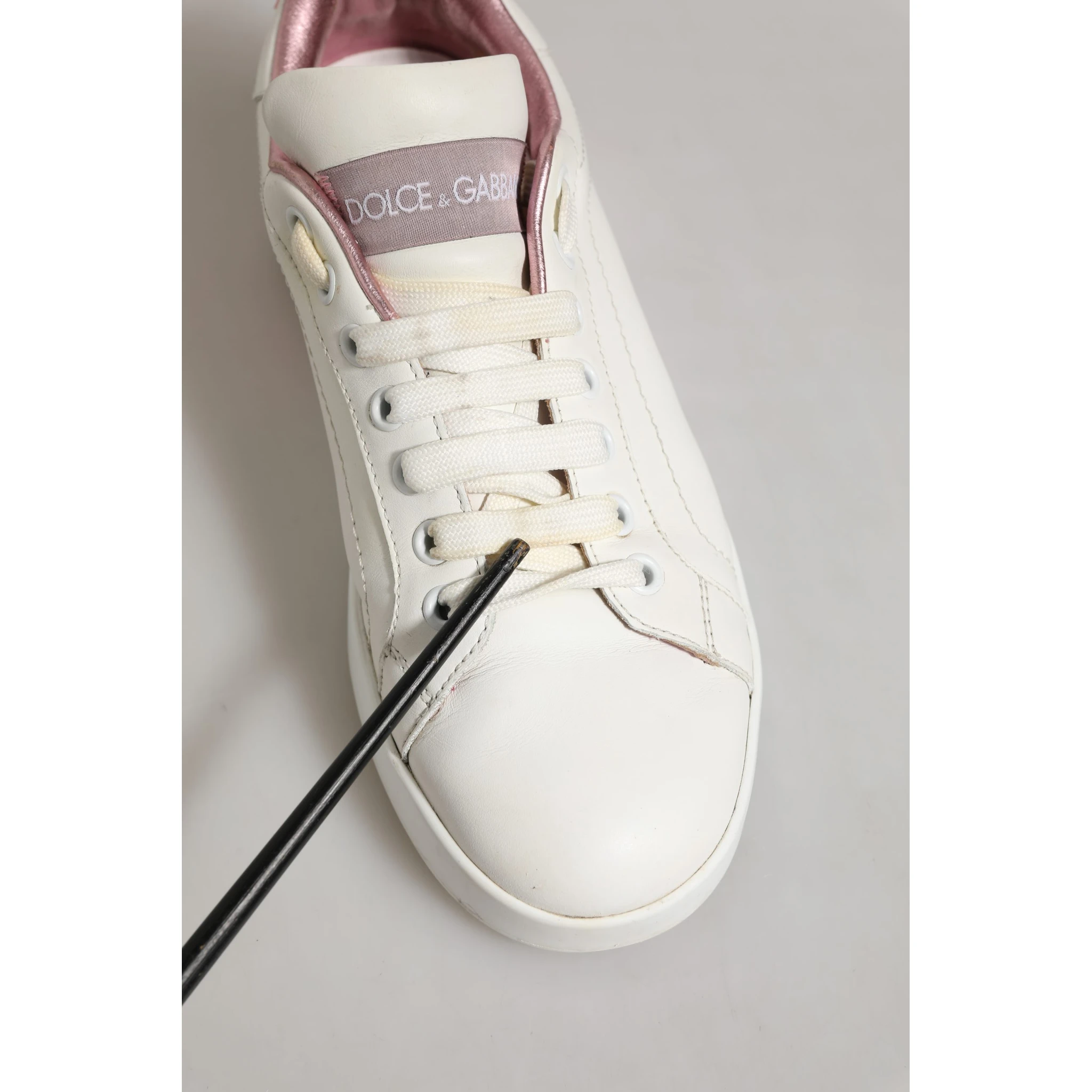 White Pink Leather Low Top Sneakers Shoes