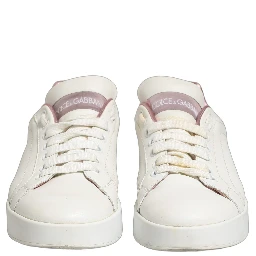 White Pink Leather Low Top Sneakers Shoes