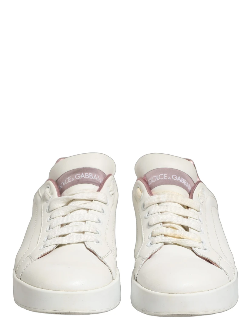 White Pink Leather Low Top Sneakers Shoes
