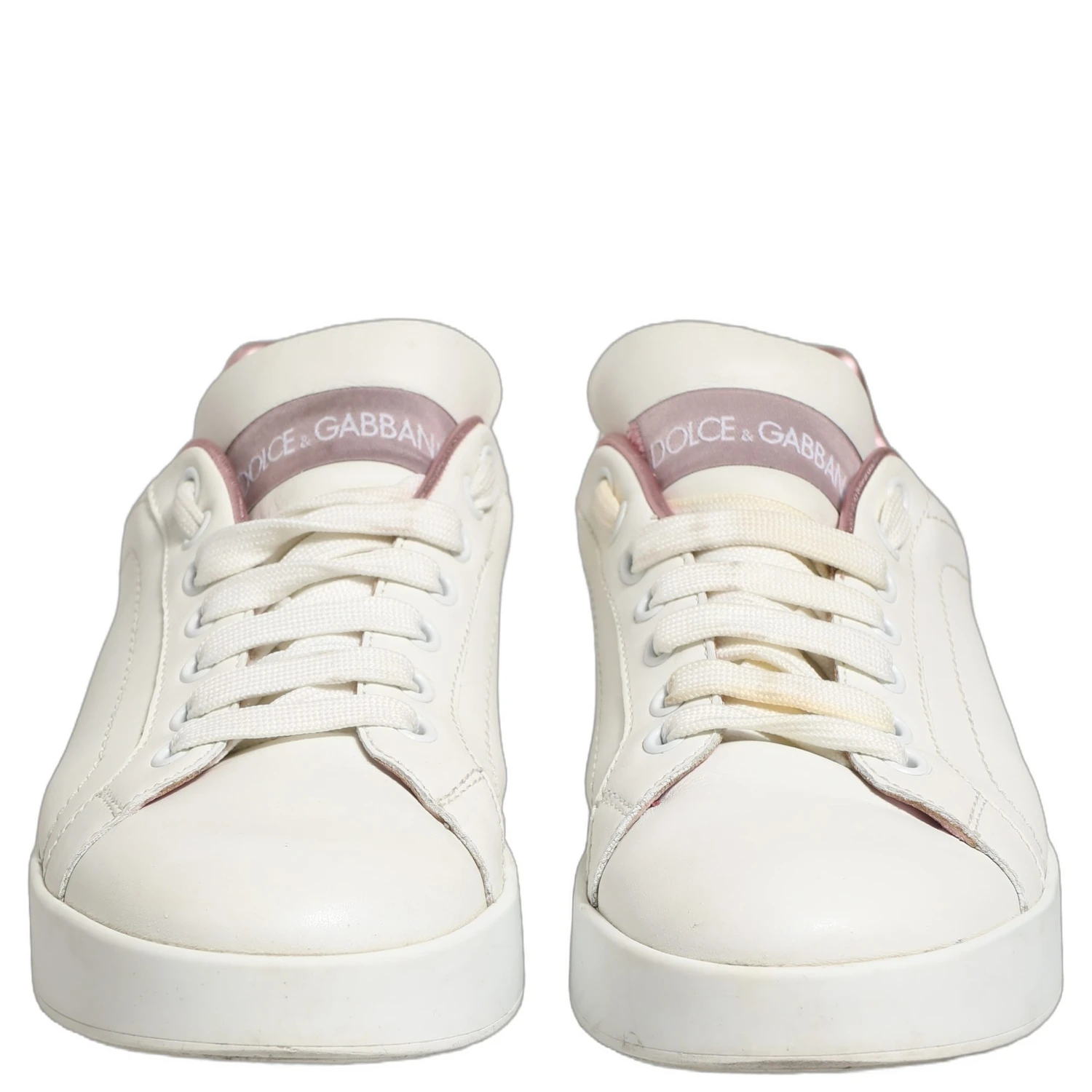 White Pink Leather Low Top Sneakers Shoes