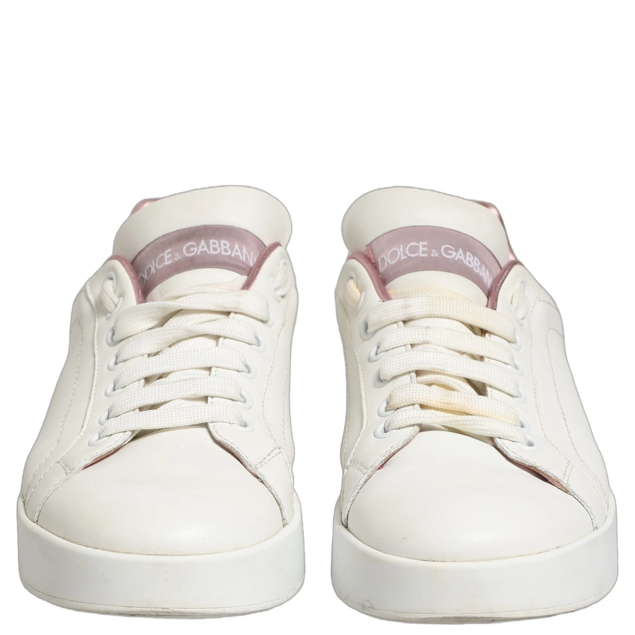White Pink Leather Low Top Sneakers Shoes